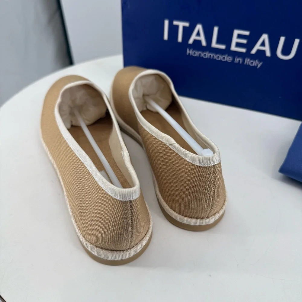 Italeau Beige Slip-On Flats with White Trim